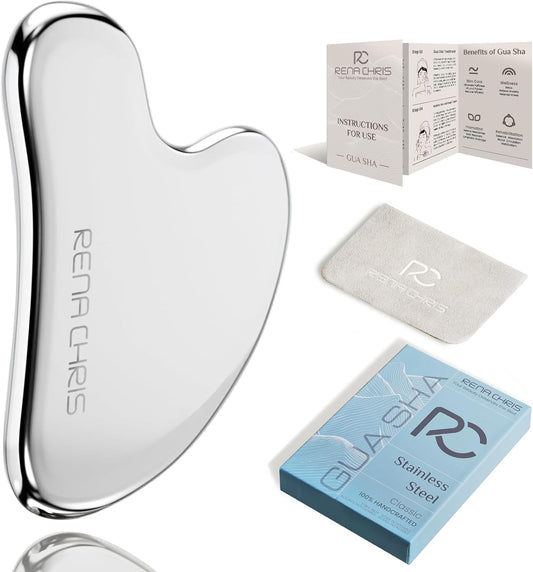 Gua Sha Facial Tools, Stainless Steel Guasha Tool for Acupuncture, Manual Massage Sticks for Jawline Sculpting and Puffiness Reducing, Gua Sha Scraping Massage Tool, Skin-Care Tool (Sliver)